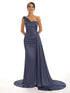 Satin Off-Shoulder Backless Pleated Bridesmaid Dress With Sweep Train Elegant Evening Gown
