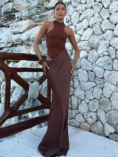 JULISSA MO Satin Sexy Hollow Out Maxi Dress for Elegant Parties