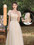 Bridesmaid Dress With Square Neck And Bow Ankle Length Organza With Floral Appliques Bridal Gown Style