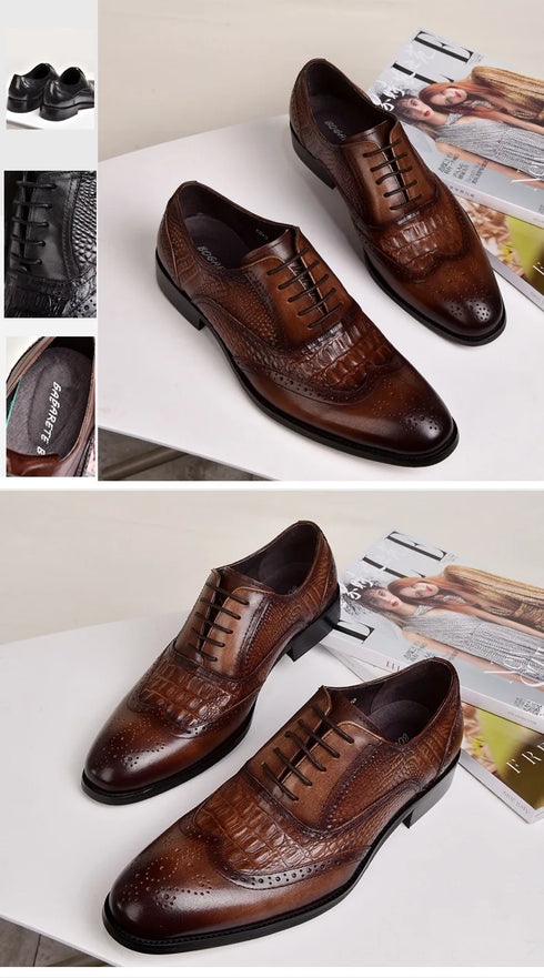 Men Casual Crocodile Leather Oxford Shoes for Office and Career