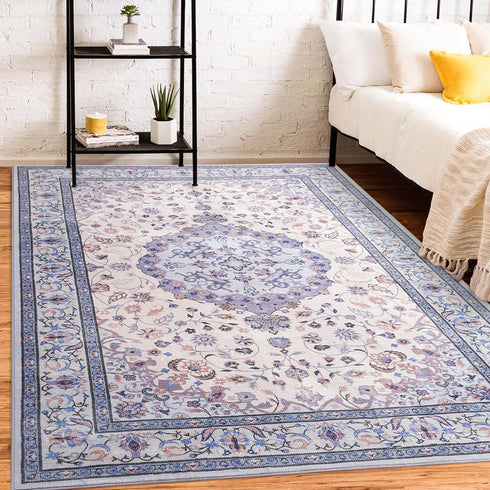 Machine Washable Vintage Area Rugs for Living Room with Non-Slip Rubber Backing