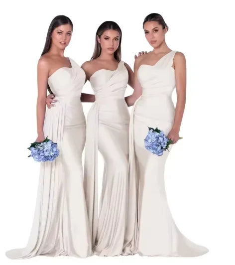 Mermaid Satin Corset Bridesmaid Dress for Wedding Party Gown with Ruched Detailing and Floor Length