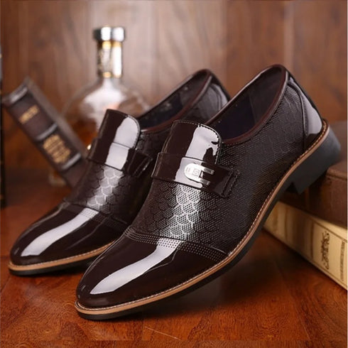 Italian Style Men's Black Patent Leather Loafers - Formal Oxford Dress Shoes