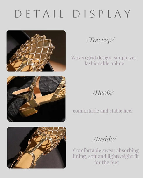 Woven Mesh Square Toe Low Heel Mules Sandals For Women