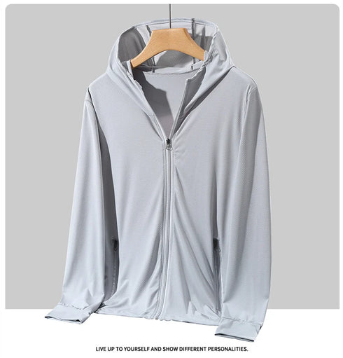 Plus Size Lightweight Summer Windbreaker Jacket for Men - Hooded, Quick-Drying, UPF 50 Sun Protection, Breathable Casual Coat for Outdoor Activities