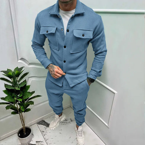 Men's Casual Fashion Tracksuit Set - Stylish Two-Piece Jacket and Pants Ensemble with Pockets for Autumn and Winter Streetwear