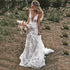 Vintage Mermaid Wedding Dress V-Neck 3D Flowers Appliques Boho Backless Bride Gown Sleeveless Train