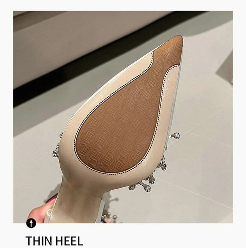 Comemore White Wedding Bridesmaid Satin Pumps with Rhinestones