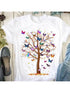 Womens Butterfly Tree Print Harajuku T-Shirt Casual Short Sleeve Summer Top
