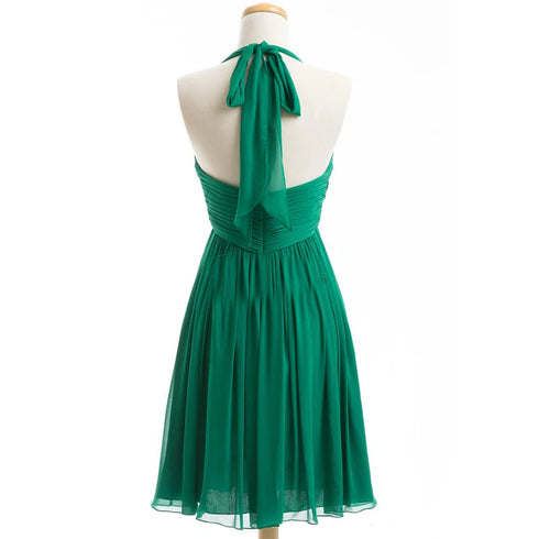 Bridesmaid Dress A Line Chiffon Knee Length Sweetheart Halter Zipper Back Dresses