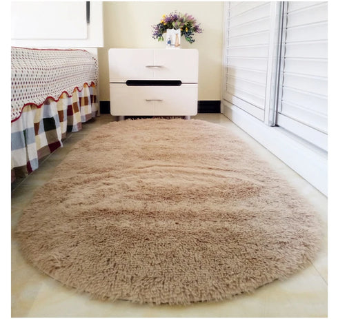 Oval Plush Rugs for Bedroom and Living Room Decor Non Slip Furry Carpet Hand Washable