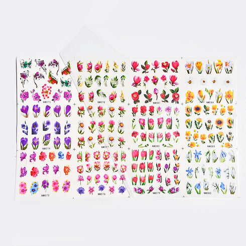 12 Floral Patterns Summer Nail Water Decals - Daffodils, Lilies, and Tulips for Stunning Nail Art Transfers and DIY Manicure Accessories