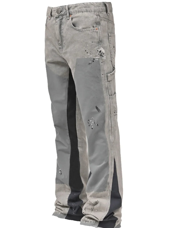 Denim Patchwork Flare Work Pants Men's Jeans Casual Fit