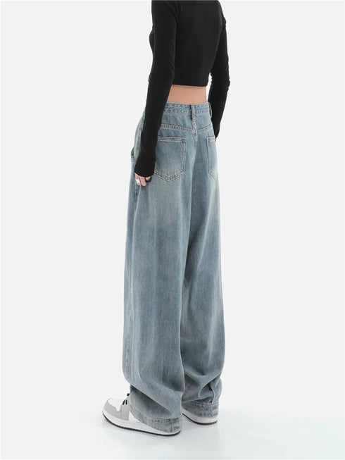 Casual Wide Leg Jeans for Women - Trendy Harajuku Punk Denim Cargo Pants for Effortless Streetwear Style, Perfect for Fall Outfits and Homecoming Events