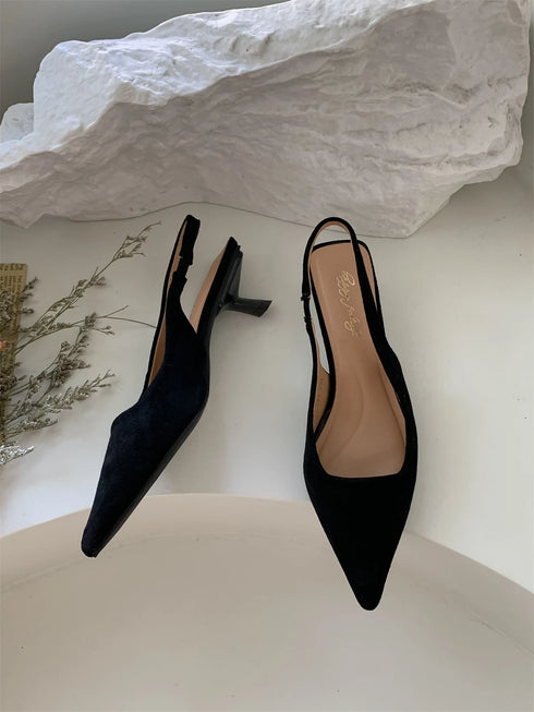 Elegant Pointed Toe Slingback Sandals Low Heel Mules