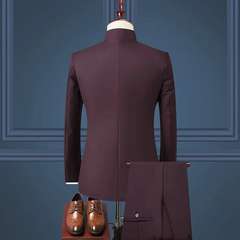 Chinese Style Slim Fit Wedding Suit Set for Men