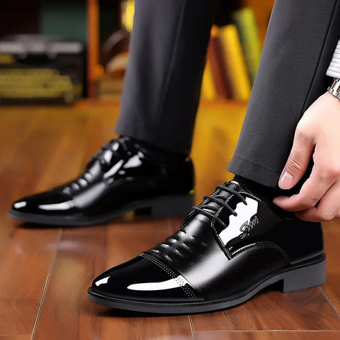 Stylish Men's Patent Leather Oxford Dress Shoes - Formal Pointed Toe Big Size 38-48 Perfect for Weddings and Special Occasions