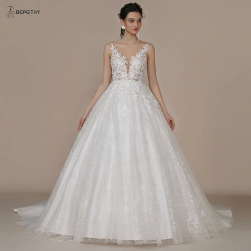 BEPEITHY Customized Luxury Strapless A Line Glitter Wedding Dresses