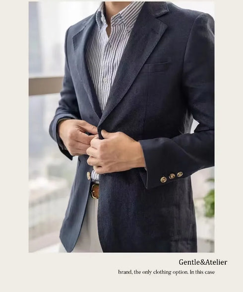 Summer Linen Casual Slim Suit Jacket for Men Lightweight and Breathable Blazer