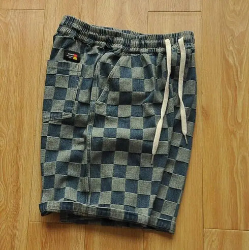 Graphic Plaid Shorts for Men Drawstring Designer Summer Cotton Stylish Thin