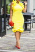 Elegant Ruffle Evening Dress Solid Selvedge High Waist Midi Dresses