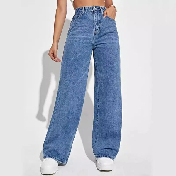 Baggy Straight Jeans For Women High Waisted Retro Style Flare Denim Pants Jeans Casual