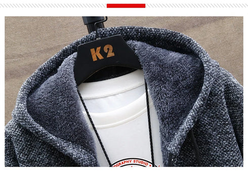 Men's Fleece Knit Sweater Coat with Stripes - Stylish Casual Jackets and Hoodies for Winter and Autumn, Thick Warm Windbreaker Pullovers for Everyday Wear