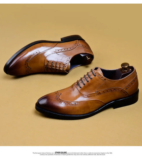 Genuine Cow Leather Brogue Oxford Shoes for Men Vintage Handmade Casual Flats