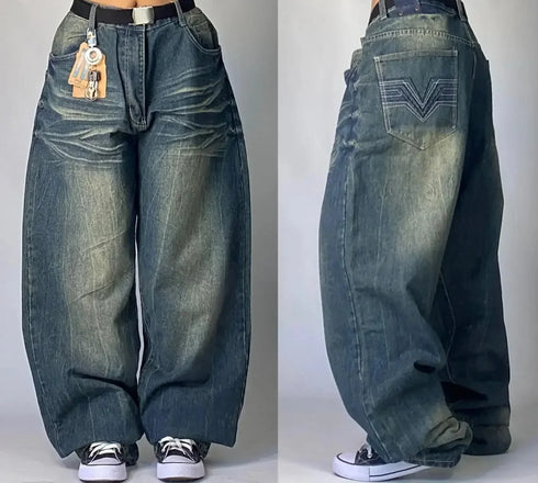 Baggy Jeans Women Wide Leg High Waist Vintage Washed Print Streetwear Casual Everyday Relaxed Fit