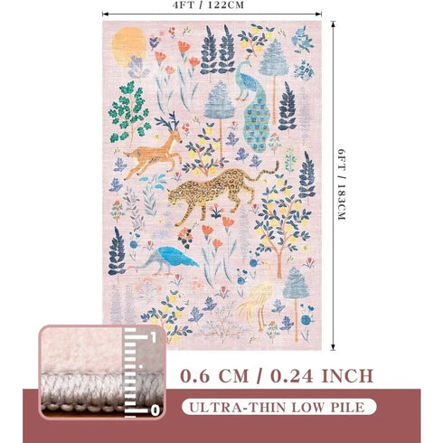 Jungle Animal Area Rug Non Slip Machine Washable Floor Mat for Living Room and Bedroom Decor