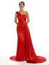 Satin Off-Shoulder Backless Pleated Bridesmaid Dress With Sweep Train Elegant Evening Gown