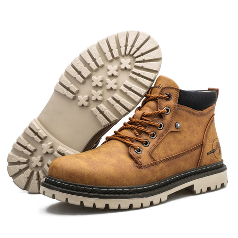 Men's Classic Leather Winter Ankle Boots with Warm Fur Lining for Outdoor Adventures