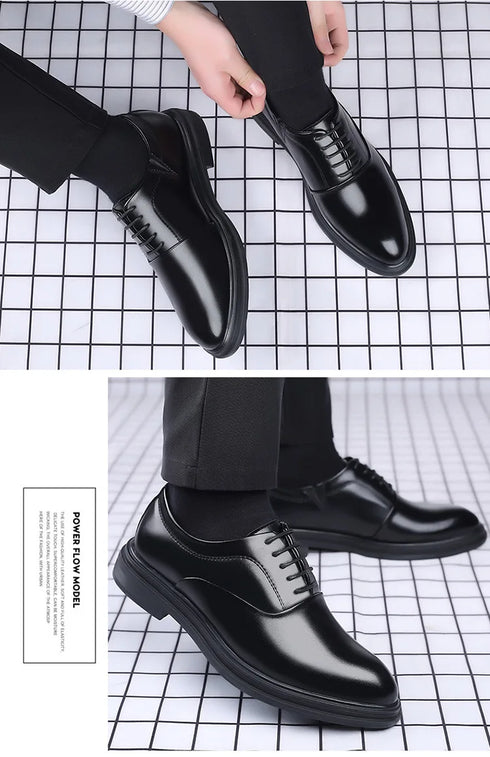 Elegant Men's Dress Shoes - Classic Formal Oxfords for Business, Office, and Wedding Occasions - Stylish Lace-up Casual Leather Footwear with Pointed Toe Design