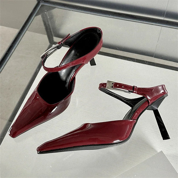 Eilyken Heels Pumps Buckle Strap Mules Slippers Pointed Toe Wedding Shoes