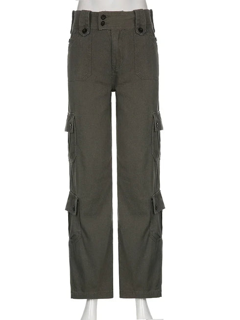 Vintage-Inspired Low Waist Y2K Cargo Pants for Women - Trendy Straight Denim Jeans with Pockets for Effortless Streetwear Looks and Fall Outfits with Jeans