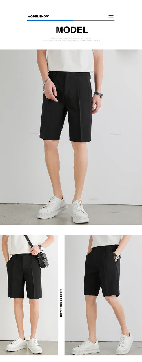 Summer Men's Suit Shorts Solid Color Business Casual Knee-length Pants