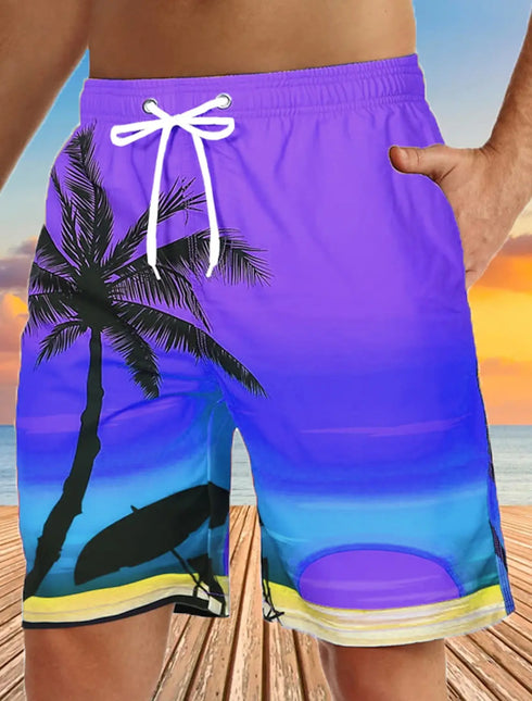 Men's Board Shorts Swim Shorts Drawstring 3D Coconut Tree Beach Shorts