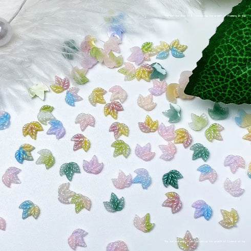 50pcs 3D Kawaii Colorful Leaf Nail Art Charms - Mixed Resin Nail Decorations and Acrylic Rhinestones for DIY Manicure Accessories and Press-On Nails