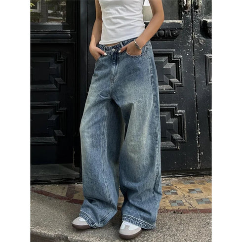 Vintage High Waist Wide Leg Baggy Jeans for Women - Classic Straight Denim Trousers Perfect for Summer Streetwear and Fall Outfit Inspiration