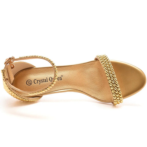 Elegant Beaded Open-Toe Sandals with Thin Heels for Weddings and Parties