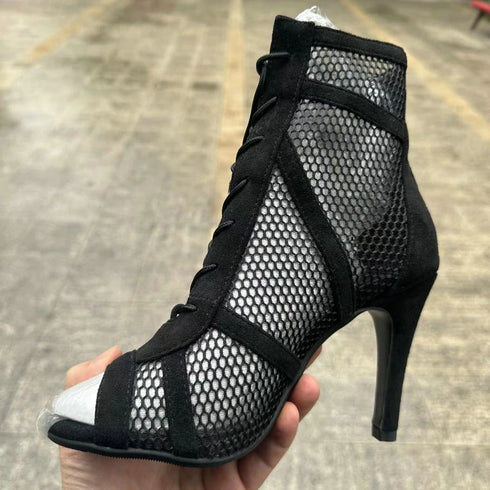 Sexy High Heels Hollow Mesh Sandals for Summer Fashion Comfort Peep Toe Stilettos Jazz Dance Female Shoes Plus Size