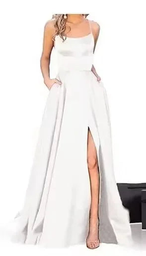 Strapless Satin Ball Gown With Train For Formal Banquet Evening Wedding Dress Silhouette Classic