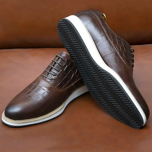 Genuine Leather Snake Pattern Casual Lace-Up Shoes for Men