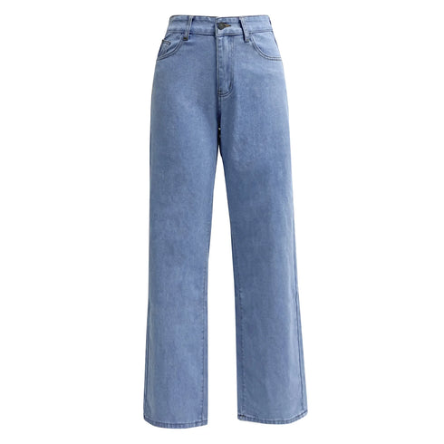 Denim Jeans Women Straight Pants High Waist Loose Basics Ankle Length Y2k Streetwear Slight Stretch