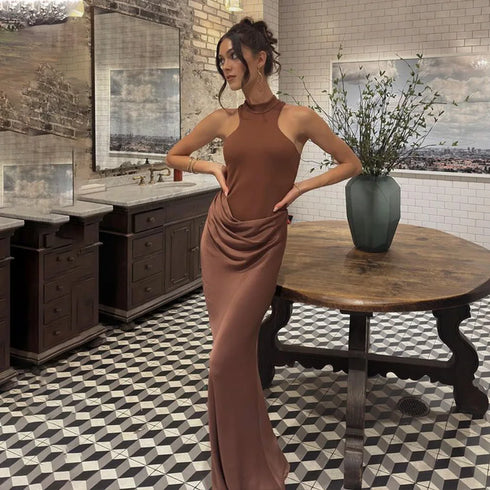 JULISSA MO Satin Sexy Hollow Out Maxi Dress for Elegant Parties