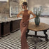 JULISSA MO Satin Sexy Hollow Out Maxi Dress for Elegant Parties