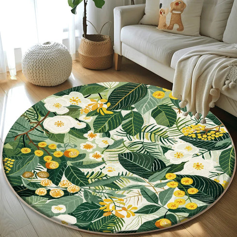 Plant Pattern Round Carpet Plush Lounge Rug for Living Room and Bedroom
