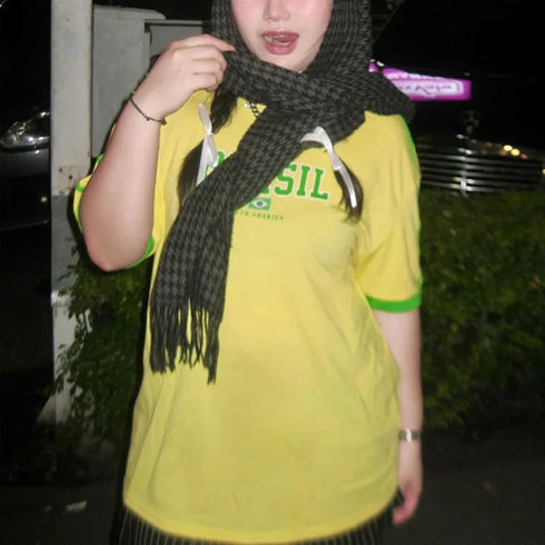 Europe and the United States loose letters yellow green top Y2K women's summer T-shirt sexy clothing street