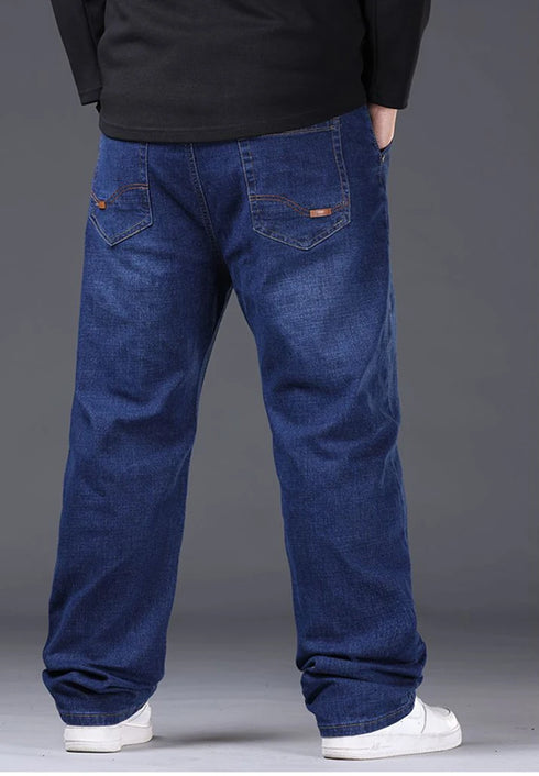 Plus Size Mens Jeans Loose Denim Straight Leg Stretch Casual Trousers