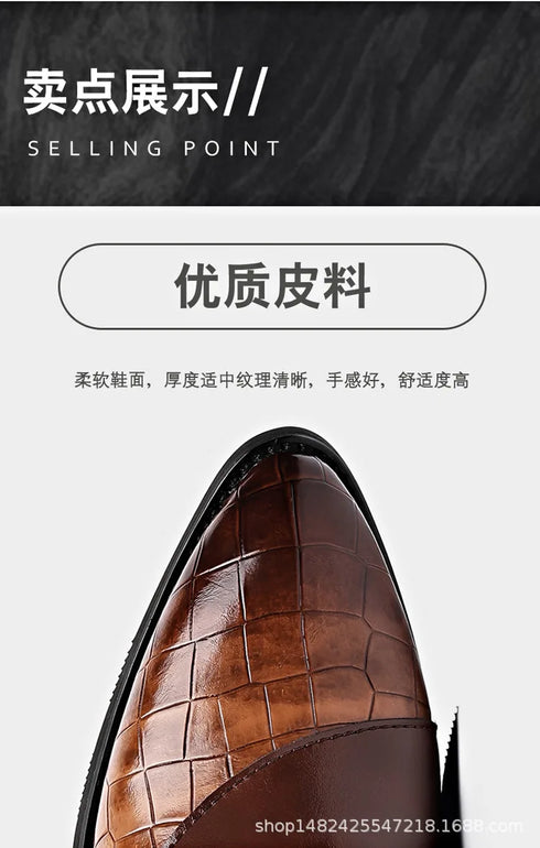 Luxury Handmade Crocodile Skin Derby Shoes for Men - Pointed Toe Lace-up Formal Business Footwear for Office & Career